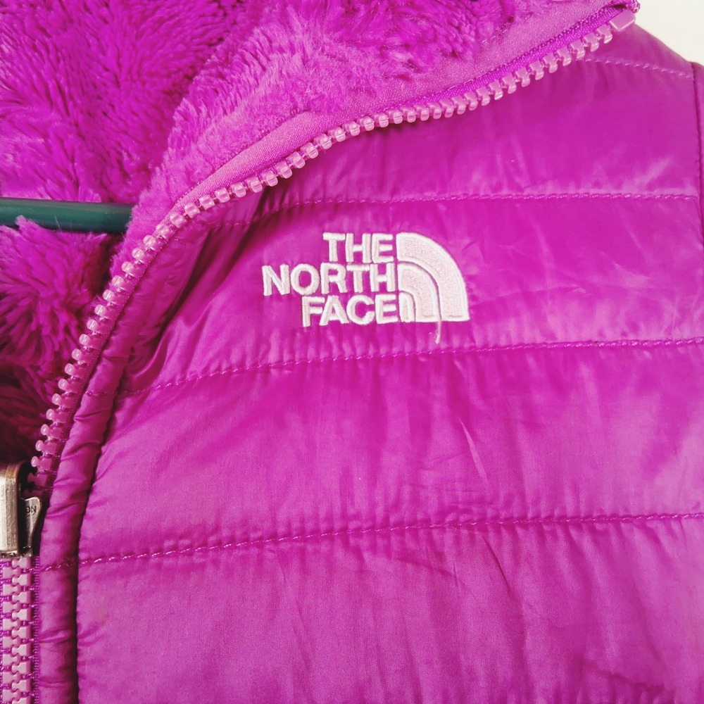 The North Face Girls Mossbud Swirl Reversible Jacket Purple XL 18 Quilted Fleece - Picture 8 of 14